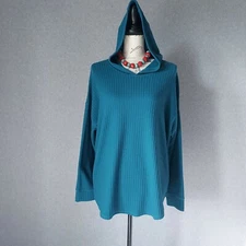 Chaser Waffle Knit Thermal Hoodie Tunic Top Long Sleeve Green Women Sz.XL