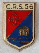 Insigne Badge POLICE Obsolète CRS 56 ORIGINAL DRAGO dos guilloché VINTAGE