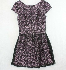 Three Pink Hearts Sm Jrs Dress Lilac Purple Black Lace Overlay Cap Sleeve Mini