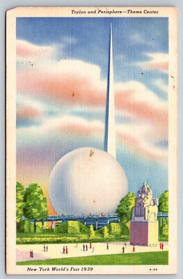 Trylon And Perisphere Theme Center New York Worlds Fair 1939 Postcard Linen
