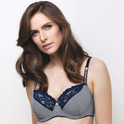 Unlined Semi-Sheer Lace Full Figure Bra New Lauma Lingerie Navy 82E20