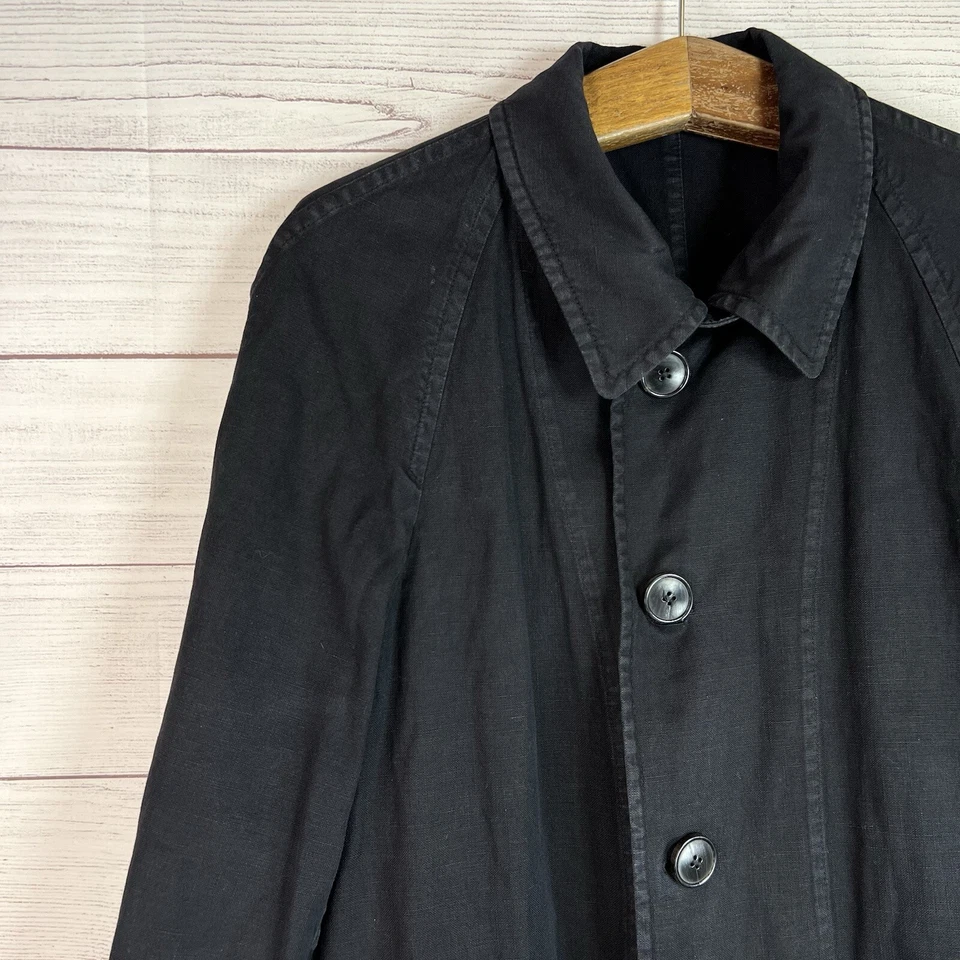 Gabardina larga negra Dries Van Noten para hombre grunge algodón lino talla M Foto 3 de 4