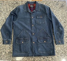Vintage Pendleton Woolen Hills Blue Jean Denim Jacket Flannel Lined Size Large