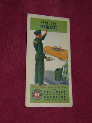 CIRCA 1950 SINCLAIR GASOLINE KENTUCKY & TENNESSEE ROAD MAP & SIGHTSEEING GUIDE