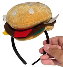 Funny HAMBURGER HEADBAND Bun Cap Hat BBQ Cookout Gag Costume Plush Stuffed Food