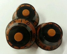 3 Guitar CTS Split shaft top hat volume / tone knobs. Dark Orange/Black.  JAT