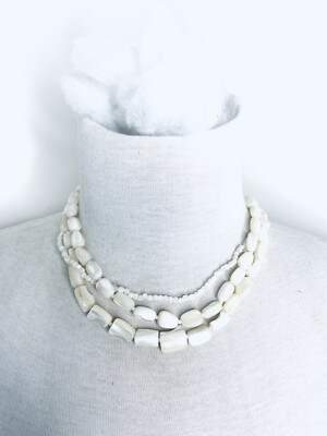 Express Polished Shell 3 Strand Layer Beaded Statement Necklace 18  L