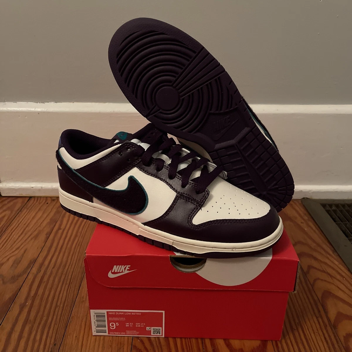 Nike Dunk Low Chenille Swoosh Grand Purple DQ7683-100 Men’s Size 9.5