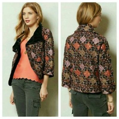 Anthropologie Mirror embroidered Anju Velvet Jacket by Tolani Size S NWT