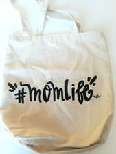 Mom Life Tote Bag 15x15 Cream Cotton Canvas Reusable Grocery Shopping Bag
