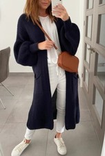 Women Chunky Knitted Oversized Cardigan Ladies Balloon Sleeve Long Maxi Cardigan