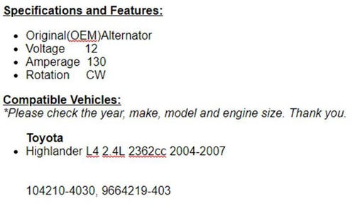 New Alternator For Scion xB 2004-2006, Toyota Echo 2004-2005 1.5L 11085n - Picture 2 of 12