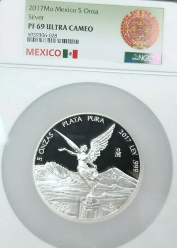 2017 MEXICO SILVER LIBERTAD 5 ONZA NGC PF 69 ULTRA CAMEO SCARCE HIGH GRADE