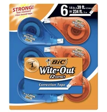 BIC Wite-Out Brand EZ Correct Correction Tape, White 6 Pack