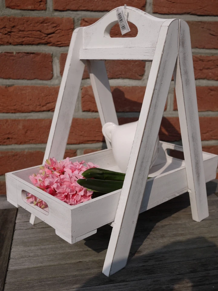 Tablett weiß kleines Holzregal Holzgestell weiß zweiteilig Shabby Chic Used Look