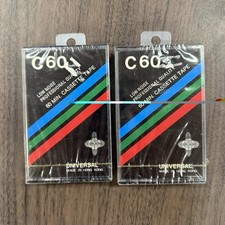 Lot of 2 Universal C-60 Cassette Tapes   60 Minute Blank Tapes   New   Sealed