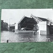 1056 Cheboygan, MI RPPC Bridge Over Cheboygan River, CABIN CRUISER, DRAWBRIDGE
