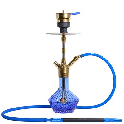New Hookah AMY Deluxe SS33.02 Gold-Blue 2-Hose German Shisha Full Complete Set