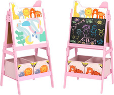Easel for Kids Double-Sided Kids Art Easel Chalkboard 3-8 Years Pink  Whiteboar