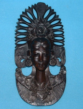 Carved Wooden Indonesian Wall Hanging Face – Balinese, Female, Deity, Goddess
