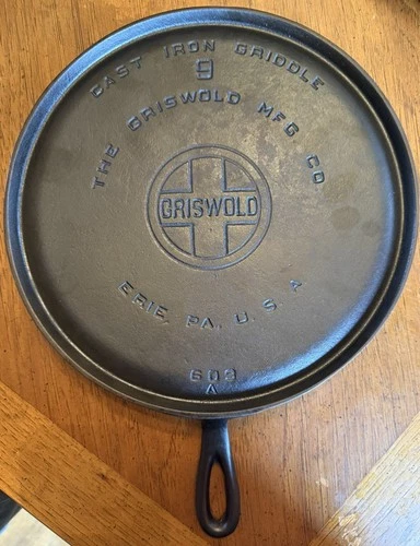 Griswold #9 Cast Iron Griddle Large Block logo 609  Restored
