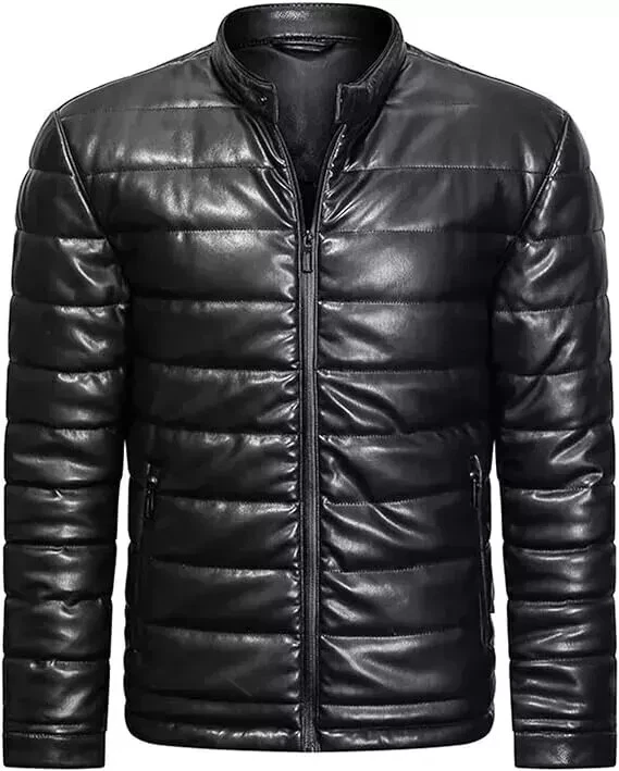 Men's Genuine Leather Puffer Jacket Winter Quilted Real Lightweight Jacket