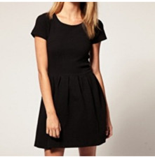 Ganni (Anthro)Textured fit and flare basket weave Navy short sleeve dress size M