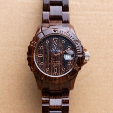 TOYWATCH Quartz Watch Mens/Unisex 40mm Divers Style All Original, BROWN/WOOD 