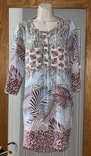 Anthropologie Fig & Flower Tropical Print 3/4 Sleeve Shirt Dress Hi-Lo Midi Sz M