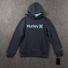 NEW Hurley Hoodie Boys L Blue Armory Navy Heather Fleece Pullover Sweatshirt