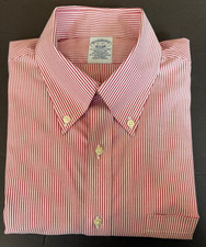 Brooks Brothers Dress Shirt Mens 16 - 34 Regular Fit Red Stripe Supima Stretch