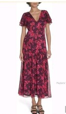 Tommy Hilfiger Floral Maxi Dress Size 16 Pink Purple Flutter Sleeve $139