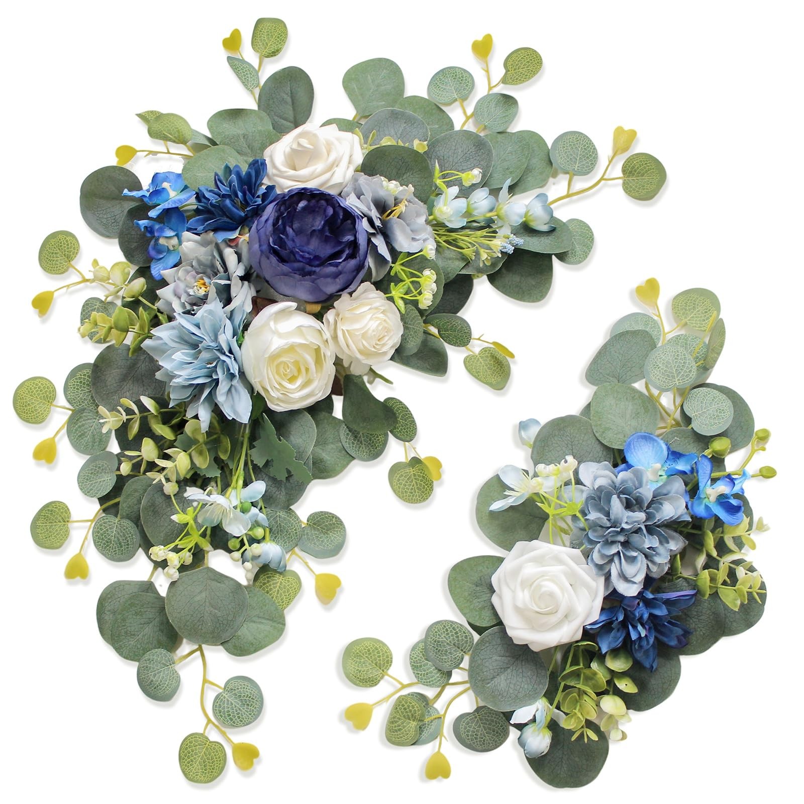 Set of 2 Blue Artificial Wedding Arch Flowers for Welcome Ceremony Sign Swag