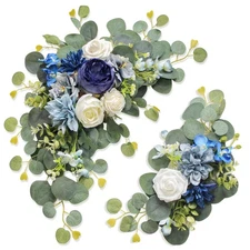 Set of 2 Blue Artificial Wedding Arch Flowers for Welcome Ceremony Sign Swag