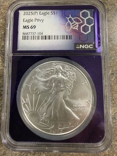 2025 (P) Silver Eagle with Eagle Privy NGC MS69 Purple Core