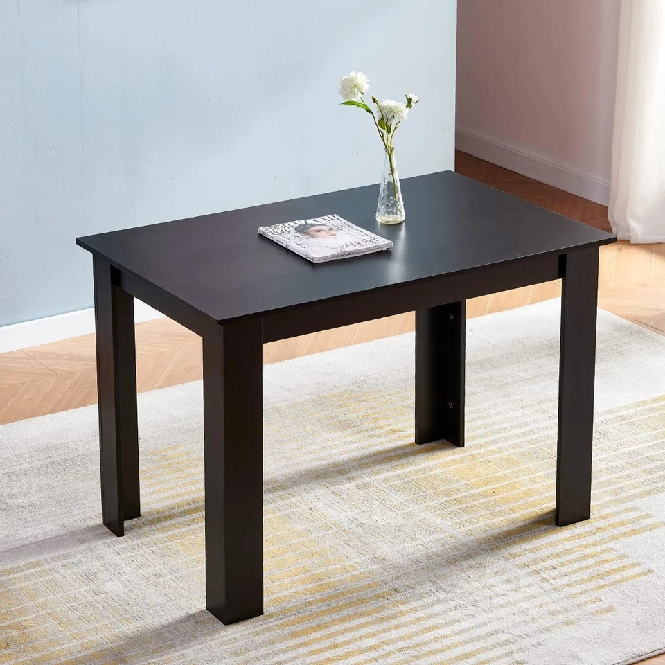 Compact Walnut Black Dining Table Set 110x70x76cm with 2 Faux Leather Chairs - Image 3 of 4