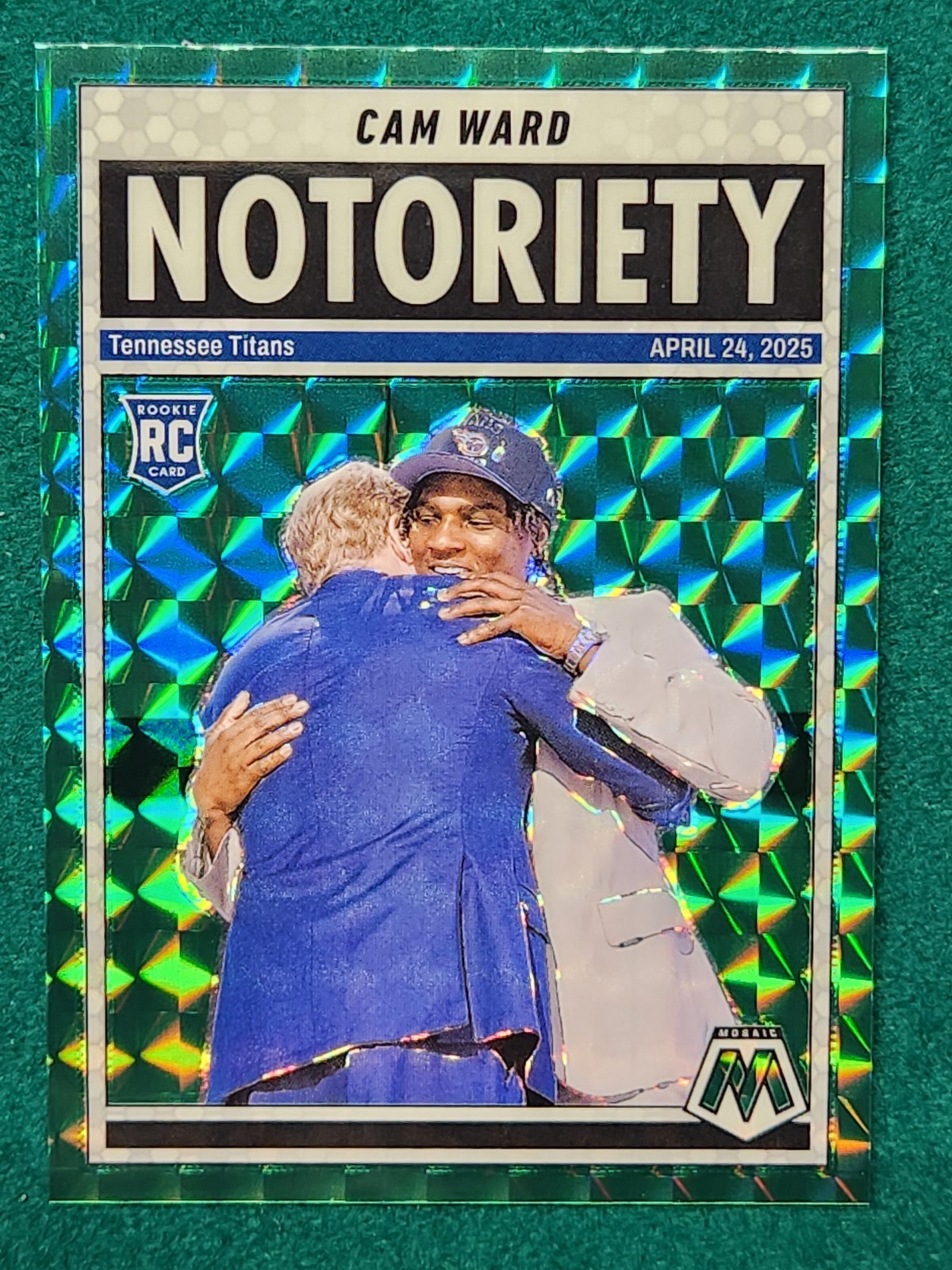 2025 Panini Mosaic - Notoriety Cam Ward #17 Green Mosaic Prizm (RC)