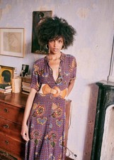 Sezane Paris Doha Floral Print Midi Shirt Dress Boho Luxury Womens Size 38