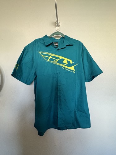 Fly Racing Button Up Shirt XL Teal Green Moto BMX ATV Racing Workwear ...
