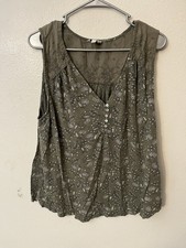 Lucky Brand Green Print Sleeveless Blouse Size 1X