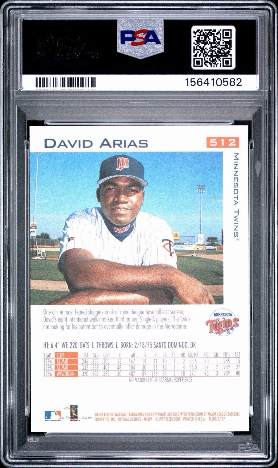 1997 Fleer David Ortiz Rookie #512 PSA 9 view 2