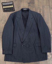 VTG Haggar Imperial Double Breasted Blazer 46L Blue Pin Stripe Jacket USA Made