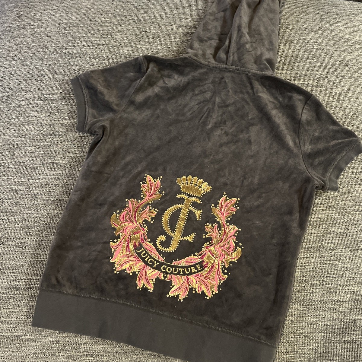 Vintage Y2K Juicy Couture Black Label Short Sleeve Velour Zip Up