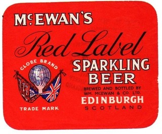 UK beer label Wm McEwan & Co Ltd Sparkling Beer COLLECTORS STAMP ON BACK (058)