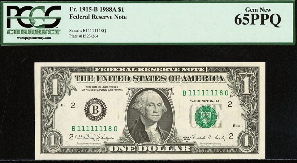 1988A & 2009 $1 FRN PCGS 65PPQ Near Solid Binary Serial Number 11111118/88888881 - Image 4 of 4