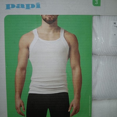 NEW 3 PACK MENS PAPI COTTON STRETCH SOFT TOUCH TAG FREE TANK TOPS  WHITE Large
