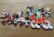 1958 Dolly Toy Co 3 Pc Stagecoach Cowboy Horse Western Wall Hang Pin Up Nursery