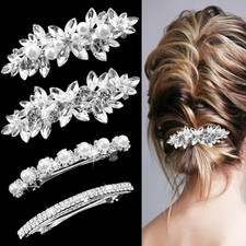 4 Pieces Rhinestone Bridal Hair Clip, Pearls Wedding Hair Pins Crystal Hair Clip