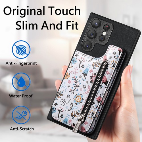 Fr Samsung S25 Ultra/S24 FE/S23+/S22 Flower Floral Zipper Card Wallet Stand Case - Zdjęcie 13 z 64