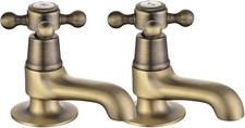 Basin Pillar Taps Pair Antique Brushed Bronze Twin Bathroom Sink Mixer Taps